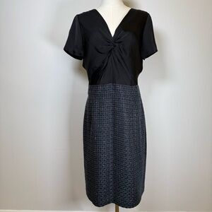 Banana Republic Sheath Dress V-Neck Black Top Navy Plaid Skirt Women’s Size 10